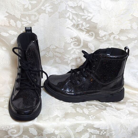 UGG Black Sparkle Rubber Combat Boots - Picture 1 of 7